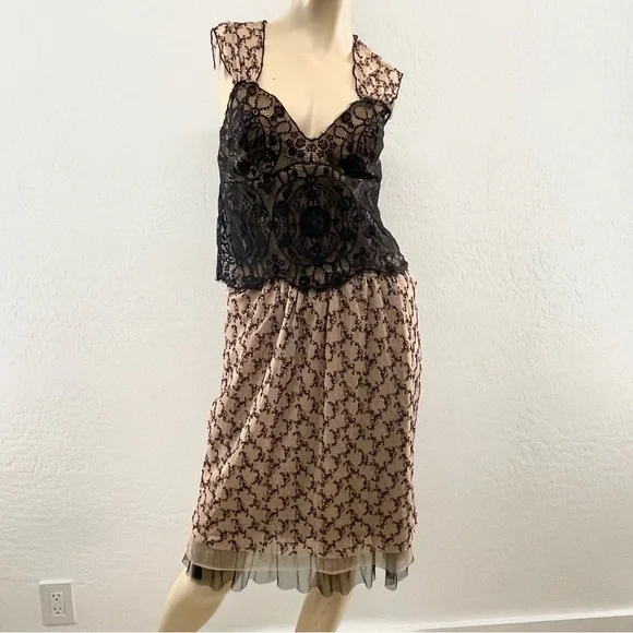 Only Hearts- Black & beige Lace Dress with Black Underlayer Slip-M - Picture 7 of 16